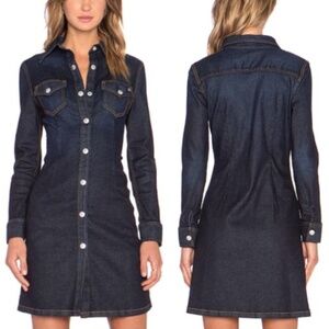 AG Jeans x Alexa Chung Pixie Dark Denim Long Sleeve Mini Dress Size Medium